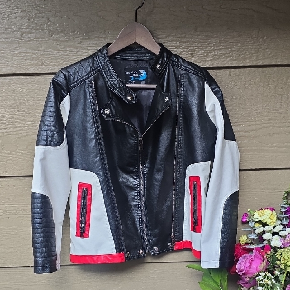 Botaobabe Kids Racing Moto Jacket Red White Black L 11/12